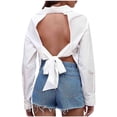 thumbnail image 1 of Women Multiple Sizes Sexy Flowy Nature Solid Color Long Sleeve 100%Polyester Blouse(White,S), 1 of 5