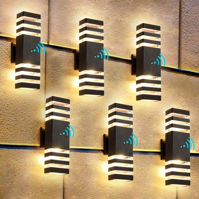 ZSMAIKU Paquete de 6 luces exteriores de atardecer a amanecer 14 W IP65 3000 K 1100 lm luces exteriores blancas cálidas para casa arriba y abajo luces de aplique al aire libre luces de aluminio para c