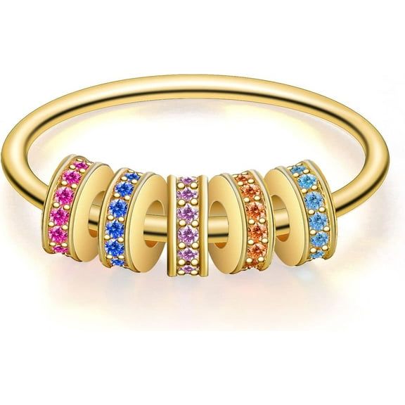 925 Sterling Silver Fidget Ring Anti Anxiety Ring With Zircon Beads Stress Relief Spinner Ring For Women Releases Anxiety Spinning Rotate Stacking Ring Jewelry Graduation Gifts