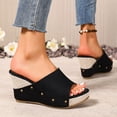 thumbnail image 4 of Rokment Beach Wedges Sandals for Women Summer Trendy Casual Studded Leather Platform Chunky High Heels Dress Slip on Espadrilles Heeled Slides Shoes Ladies Black Size 6, 4 of 6