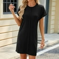 thumbnail image 3 of WIZUTIZ Eyelet Dress for Women Leisure Loose Fit Roll-Cuff Plain Shift Dress Solid Beach Dress Short Sleeve Round Neck Beach Dress for Women's Mini Dress Comfy Dress Black, 3 of 6