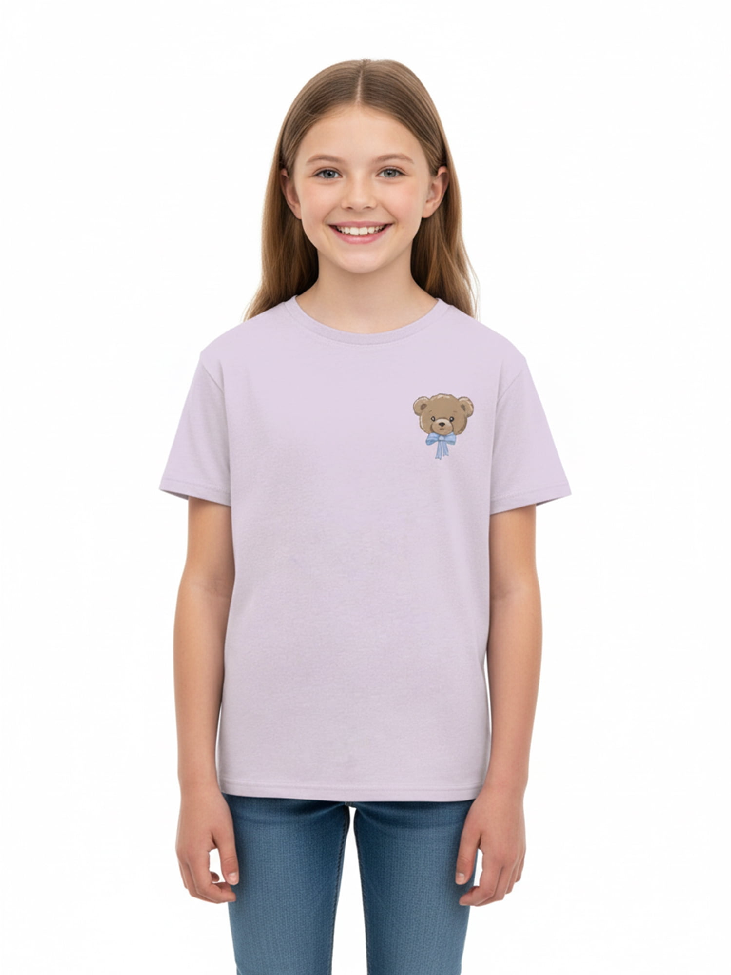 Wonder Nation Girls Teddy Bear Front Back Graphic Tee with Short Sleeves, Sizes 4-18