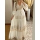 thumbnail image 1 of Vestido largo informal con estampado Floral para mujer, prenda de manga larga con encaje y cuello en V, a la moda, versatilidad clásica elegante para vacaciones, otoño, 1 of 3