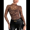 thumbnail image 1 of Blusas de de Larga para Mujer, Cuello Alto, Transparentes, para Salir, Ropa de Club. Color Café XL, 1 of 10