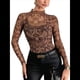 thumbnail image 1 of Blusas de de Larga para Mujer, Cuello Alto, Transparentes, para Salir, Ropa de Club. Color Café L, 1 of 10