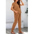 thumbnail image 6 of BTFBM Women's Two Piece Tracksuit Outfits Summer Short Sleeve Tops Long Pants Jogger Lounge Matching Sets Sweatsuit, 6 of 7