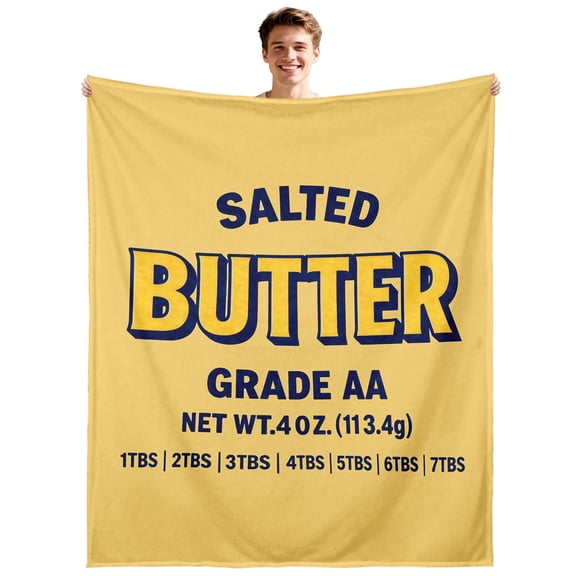 Funny Salted Butter Throw Blanket Gifts for Women Girls Kids Adults, 50x60 in, Foodie Baking Flannel Blankets for Bedroom, Camping, Couch, Room Decor, Fuzzy Warm Cozy Soft ﻿ ﻿