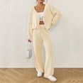 thumbnail image 5 of Roncen Women's Knit Lounge Set - V-Neck Cardigan & Drawstring Pants, Solid Color Soft Cotton Blend Two Piece Outfit for WFH & Home, 5 of 7