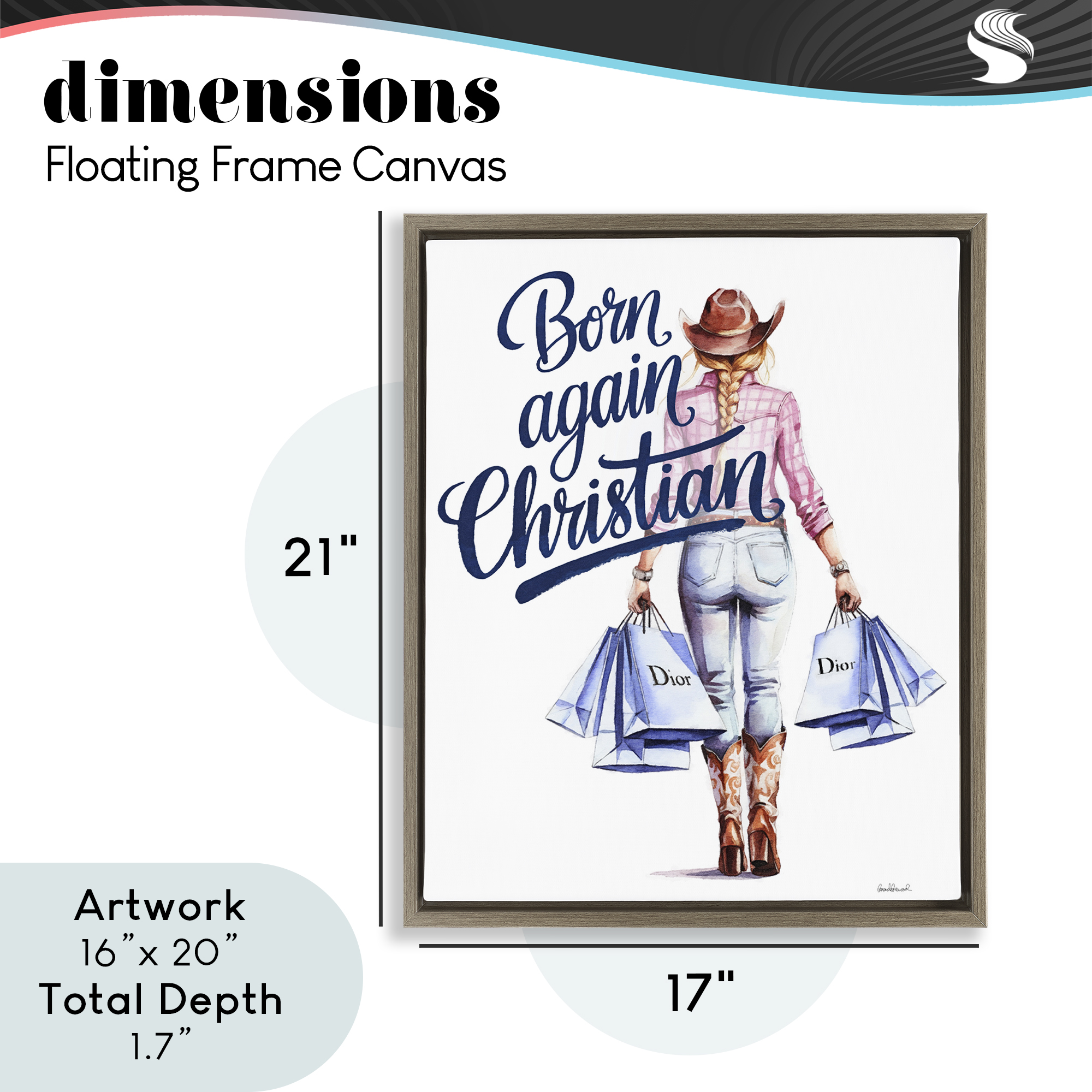 Born Again Christian Cowgirl Brown Framed Floater Canvas Wall Art, design by Amanda Greenwood