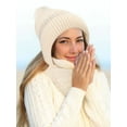 thumbnail image 6 of Spencer Womens Winter Hats Scarf All in One Warm Knit Beanie Hat with Pompom Long Scarf Skull Cap Neck Warmer for Girls, White, 6 of 10