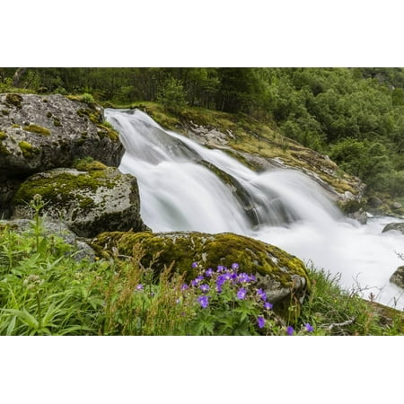 Slow Shutter (Slow Shutter Speed Silky Water of the Olden River as it Flows Along Briksdalen Print Wall Art By Michael)