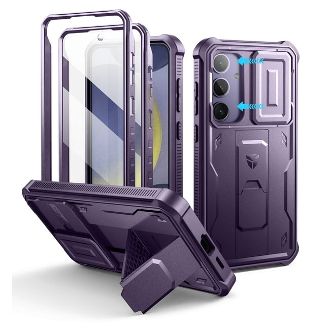 Dexnor for Samsung Galaxy S24 Plus Case with Built-in Slide Camera Cover & Screen Protector & Kickstand, Shockproof Rugged Case Full-Body Bumper Protective Cover for Galaxy S24 Plus 2024, Purple