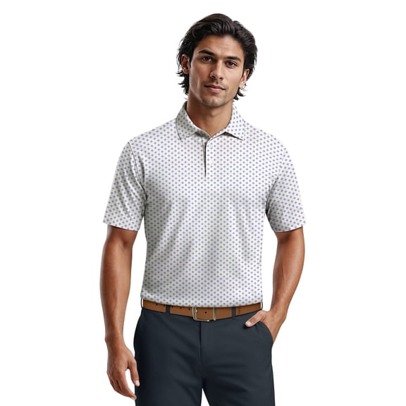 Ben Hogan Men's & Big Men's Performance Geo Printed Short Sleeve Polo Shirt, up to 5XL