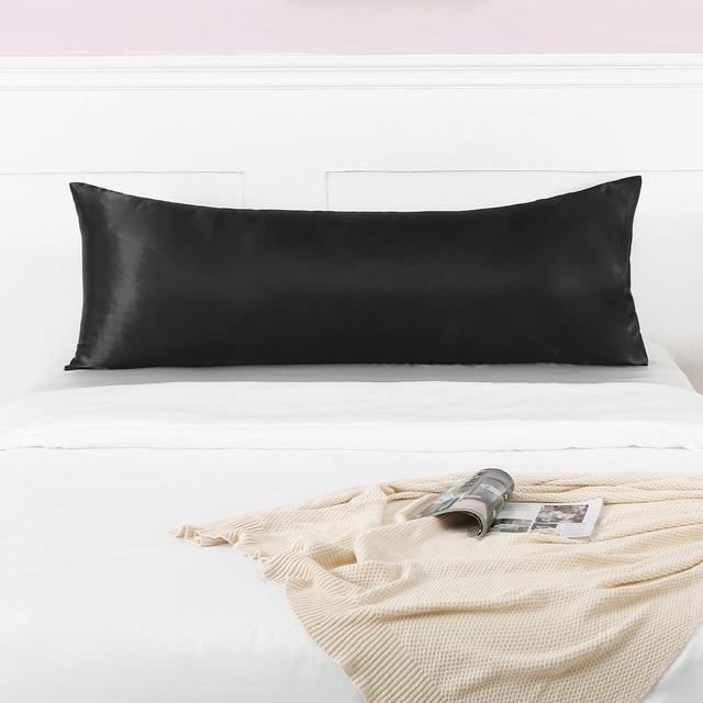 Meitianfacai Body Pillow Cover, 20x54 inches Black Soft Satin Body Pillow case with Envelope Closure, Silky Slip Cooling Body Pillow Pillowcases for Hair and Skin