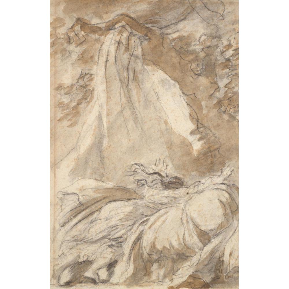 Jean-Honoré Fragonard 11x14 Black Modern Framed Museum Art Print Titled - In Despair, Olympia Throws Herself on the Bed, Illustration for Canto X