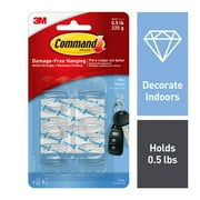 Command Mini Wall Hooks, Clear, Damage Free Decorating, Six Hooks and Eight Command Strips