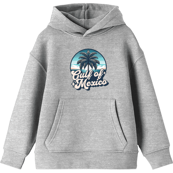 Gulf of Mexico Palm Tree Youth Heather Gray Long Sleee Hoodie-Medium