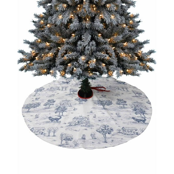 Navy Blue Country Christmas Tree Skirt 36 Inches Large Christmas Skirt Tree, Farmhouse Rustic Tree Animals Abstract Tree Skirt Christmas Decorations for Fireplace Party Holidays Indoor Outdoor