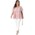 thumbnail image 3 of DARING DIVA Women's Plus Square Neck Babydoll Loose Flowy Blouses 4X Pink, 3 of 6