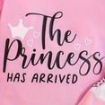 thumbnail image 4 of Toddler Baby Girl Fall Winter Outfits Long Sleeve Cute The Princess Has Arrived Print Romper Heart Print Long Pants with Headband 3-Piece Outfit Baby Girl Gift Set 0 3 6 9 12 18 Months, 4 of 5