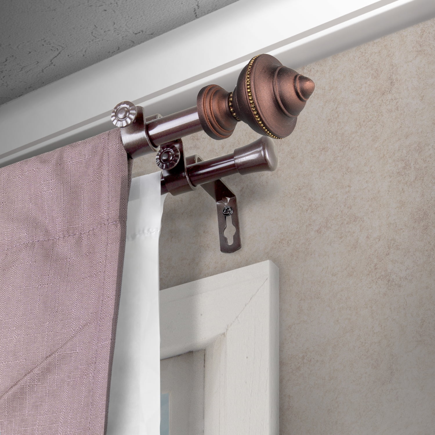 Central Design Products Steel 0.62" Modern Double Curtain Rod, Brown