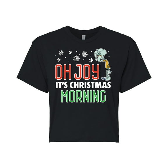 SpongeBob SquarePants - Oh Joy It's Christmas Morning - Juniors Cropped Cotton Blend T-Shirt