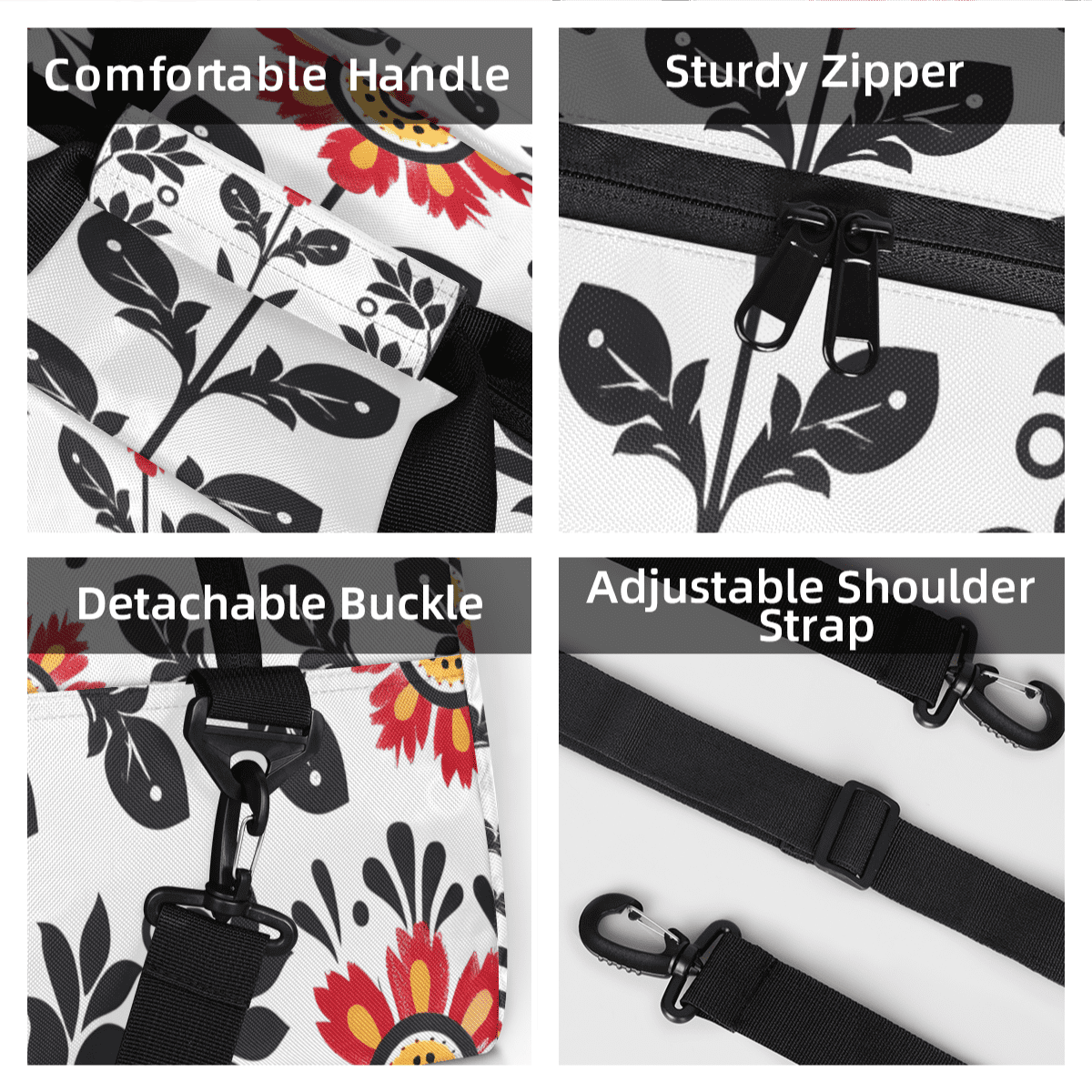 Herdesigns Flower Sports Duffle Bag for Women & Men, Vintage Retro Floral Plant Gym Bag Dance Bag Overnight Bag Carry On Weekender Travel Bag
