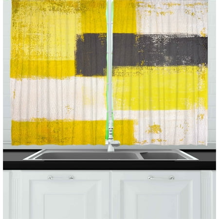 Pale Yellow Curtains And Drapes Grey and Yellow Curtains 2 Panels Set, Abstract Grunge Style Brushstrokes Painting Style, Window Drapes for Living Room Bedroom, 55W X 39L Inches, White Charcoal Grey and Pale Yellow, by Ambesonne ()