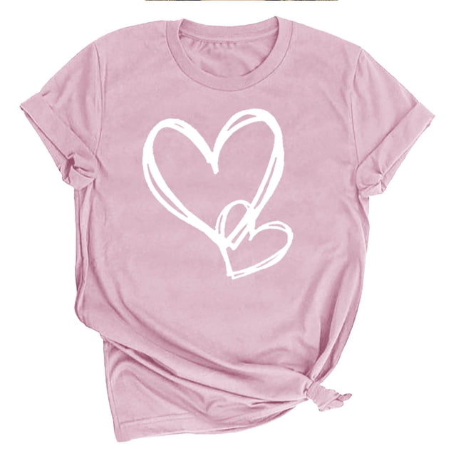Bowake T-Shirts Graphiques Cœur pour Femmes Saint-Valentin Été Manches Courtes Col Rond Basiques Décontractés Festival