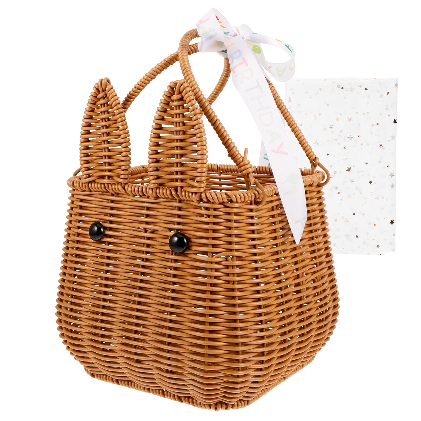 TEHAUX Brown Woven Bunny Handheld Basket for Easter Hunt, Candy Storage and Holiday Decoration