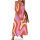 thumbnail image 1 of Conjuntos elegantes para mujer, vestido sin mangas con estampado abstracto de remolino líquido retro, color rosa intenso, naranja brillante y crema, 1 of 7