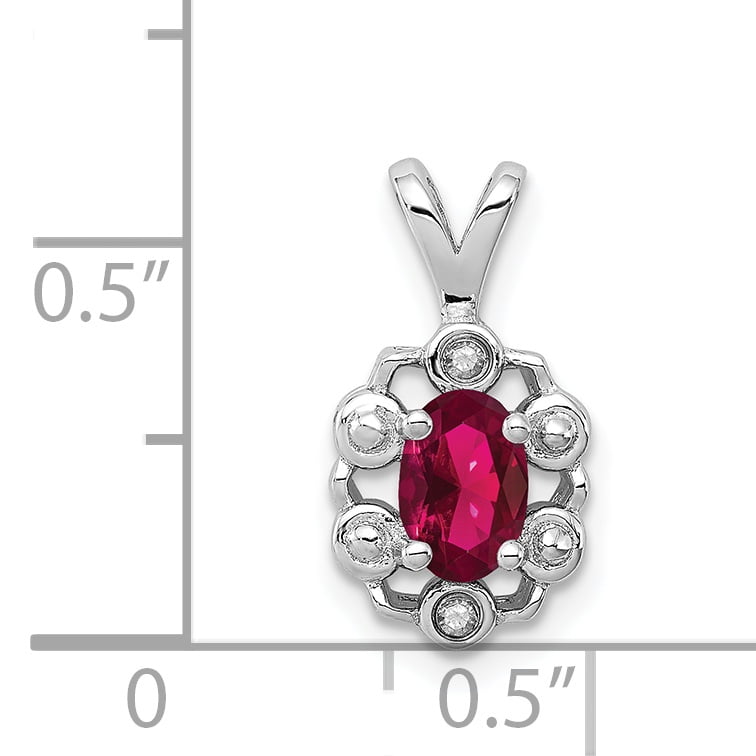925 Sterling Silver Rhodium-plated Created Ruby July Stone Charm Pendant