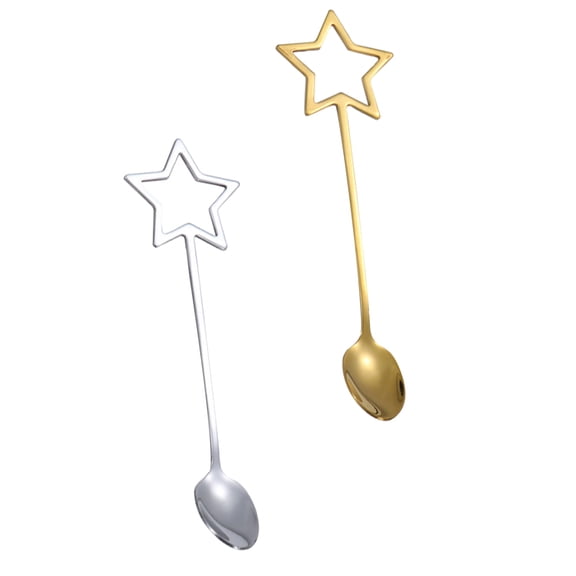PTOOTP Set of 2 Hollow Star Dessert Spoons Stainless Steel Serving Spoons Ideal for Coffee and Dessert