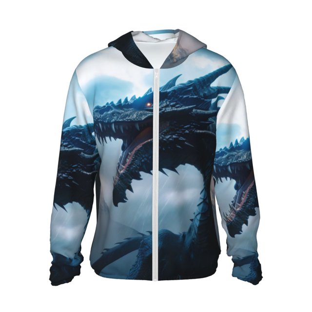Balery Blue Thunder Storm Dragon Sudadera ligera de manga larga con capucha y protección solar UPF 50+ para hombre y mujer, ideal para pesca y running-XX-Large