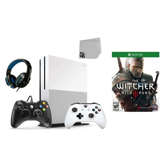 Pre-Owned Microsoft 234-00051 Xbox One S White 1TB Gaming Console with 2 Controller Included with The Witcher 3- Wild Hunt BOLT AXTION ( )