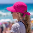 thumbnail image 3 of AirLoni Sun Hats For Women UPF50+ 2 In 1 Zipper Removable Top Ponytail Hat Adjustable Bow Decor Foldable Washable Quick Dry Summer Visor Hats For Women Summer Hats Hot Pink,One Size, 3 of 5