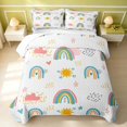 thumbnail image 2 of Erosebridal Cartoon Rainbow Quilt King, Cute Stars King Coverlet Set, Polka Dots Reversible, Teal Peach, 3pcs (1 Bedspread and 2 Pillowcases), 2 of 7