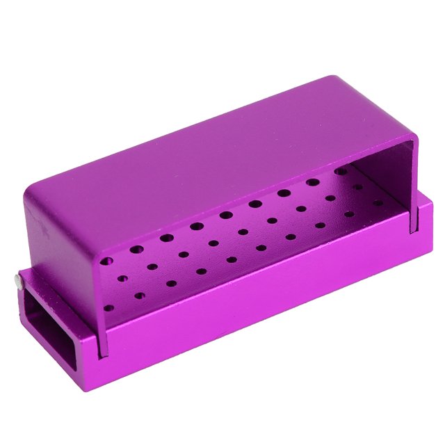 Estuche para herramientas de dentista de acero inoxidable con 30 orificios para desinfección de fresas, color morado