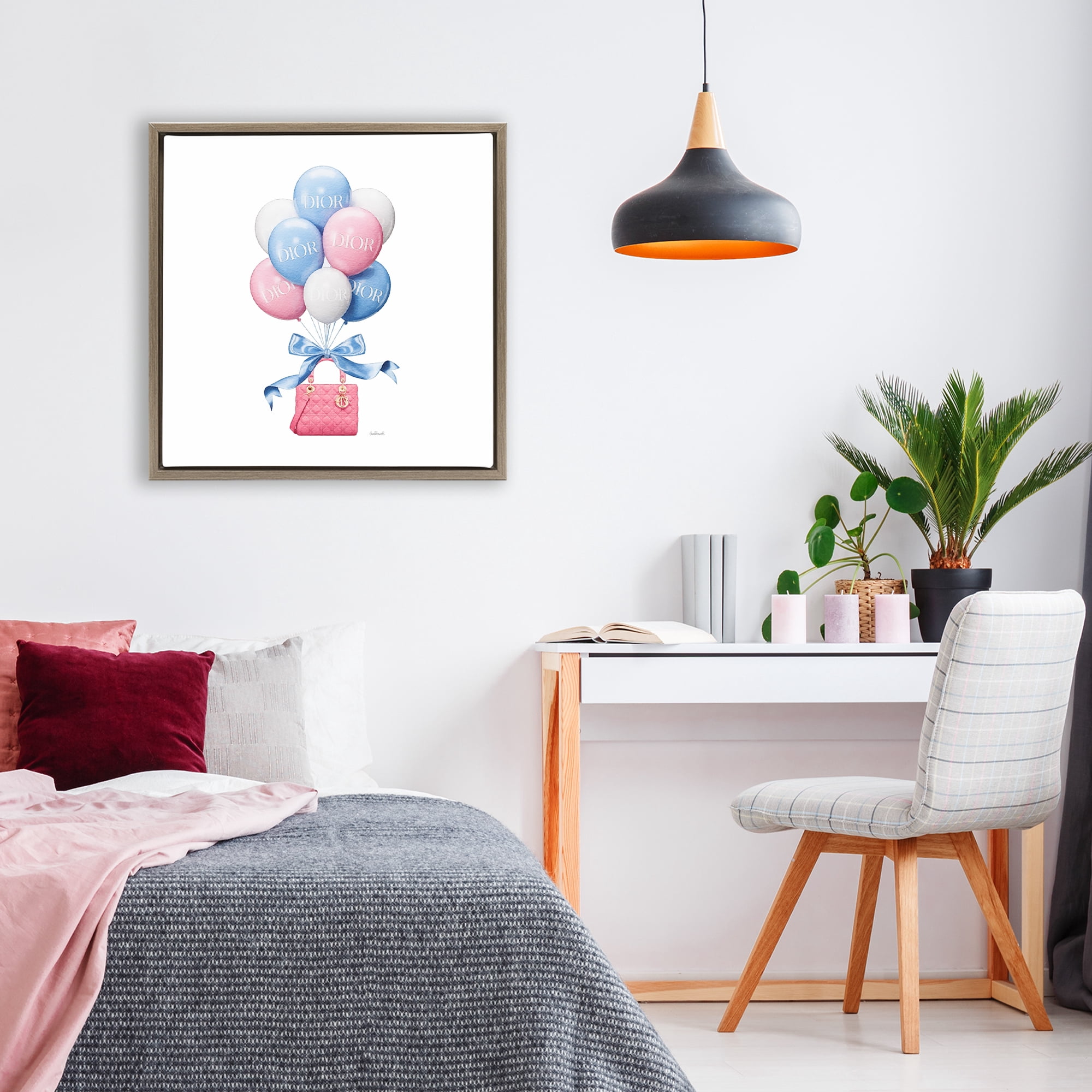 Stupell Industries Pink & Blue Handbag Balloons Brown Framed Floater Canvas Wall Art, design by Amanda Greenwood
