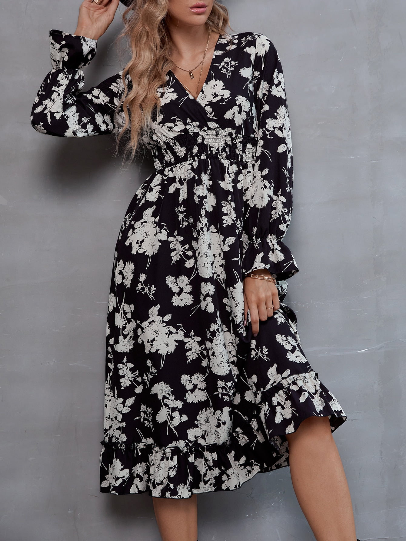 Women's Floral Print Flounce Sleeve 