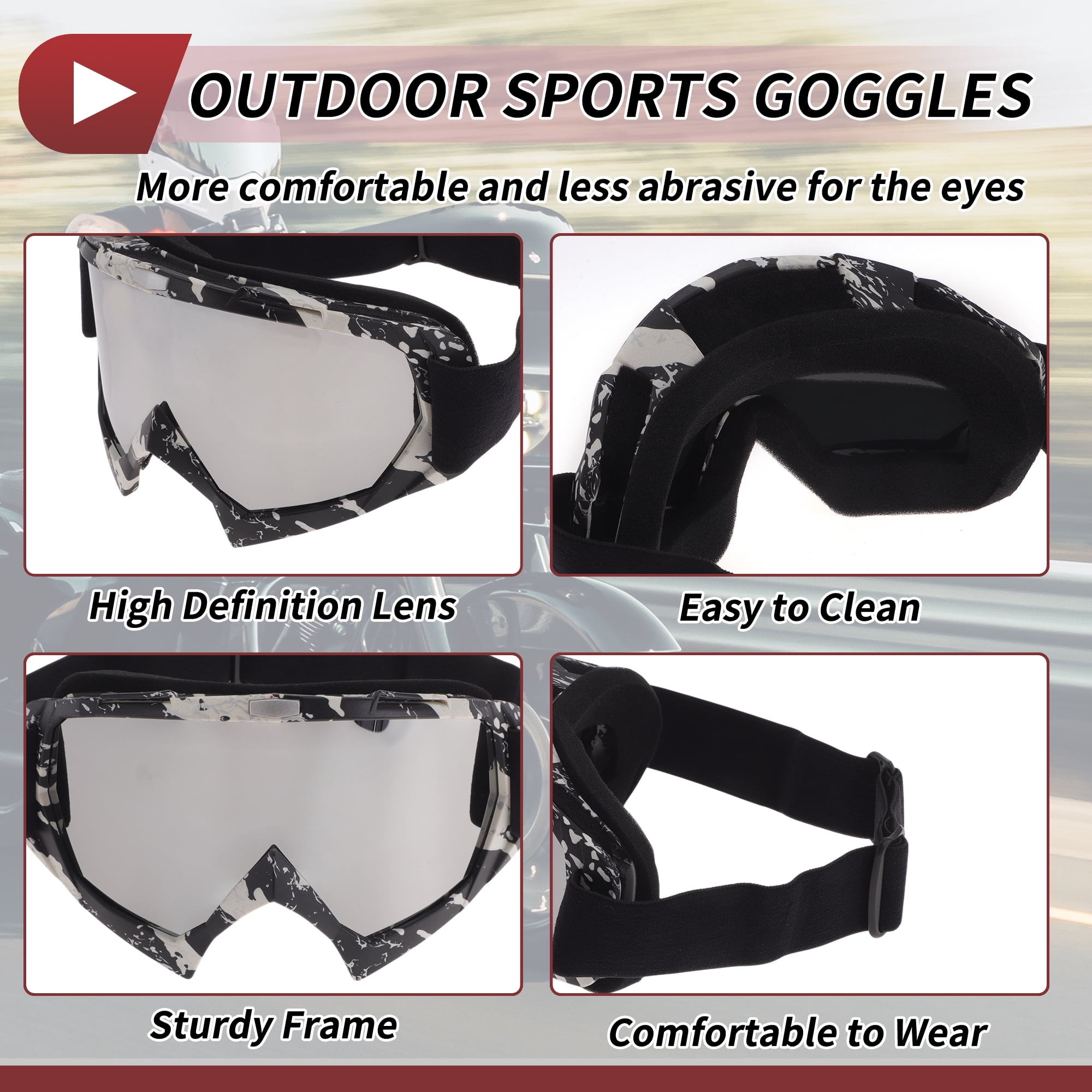 Unique Bargains Motorcycle Riding Goggles PC TPU Cycling Sunglasses Silver Tone Lens White Frame