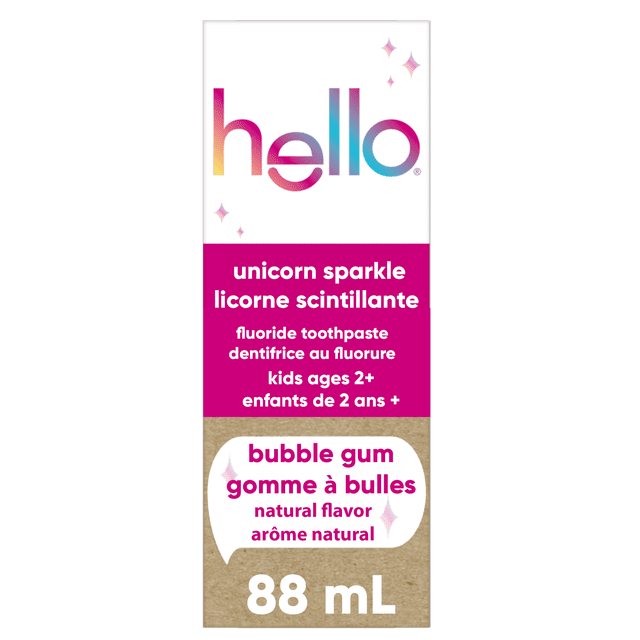 hello Unicorn Sparkle Kids Toothpaste with Fluoride, Bubble Gum, 119 g Tube