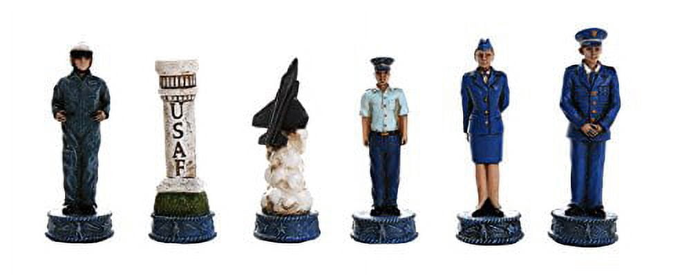 US Air Force vs Marines Military Chess Set Hand Painted with Glass Board