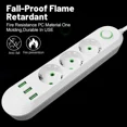 thumbnail image 4 of USB Power Strip With 3 Ports 5 Outlets 2m Cable EU Plug Surge Protection Extension Cord, 4 of 10