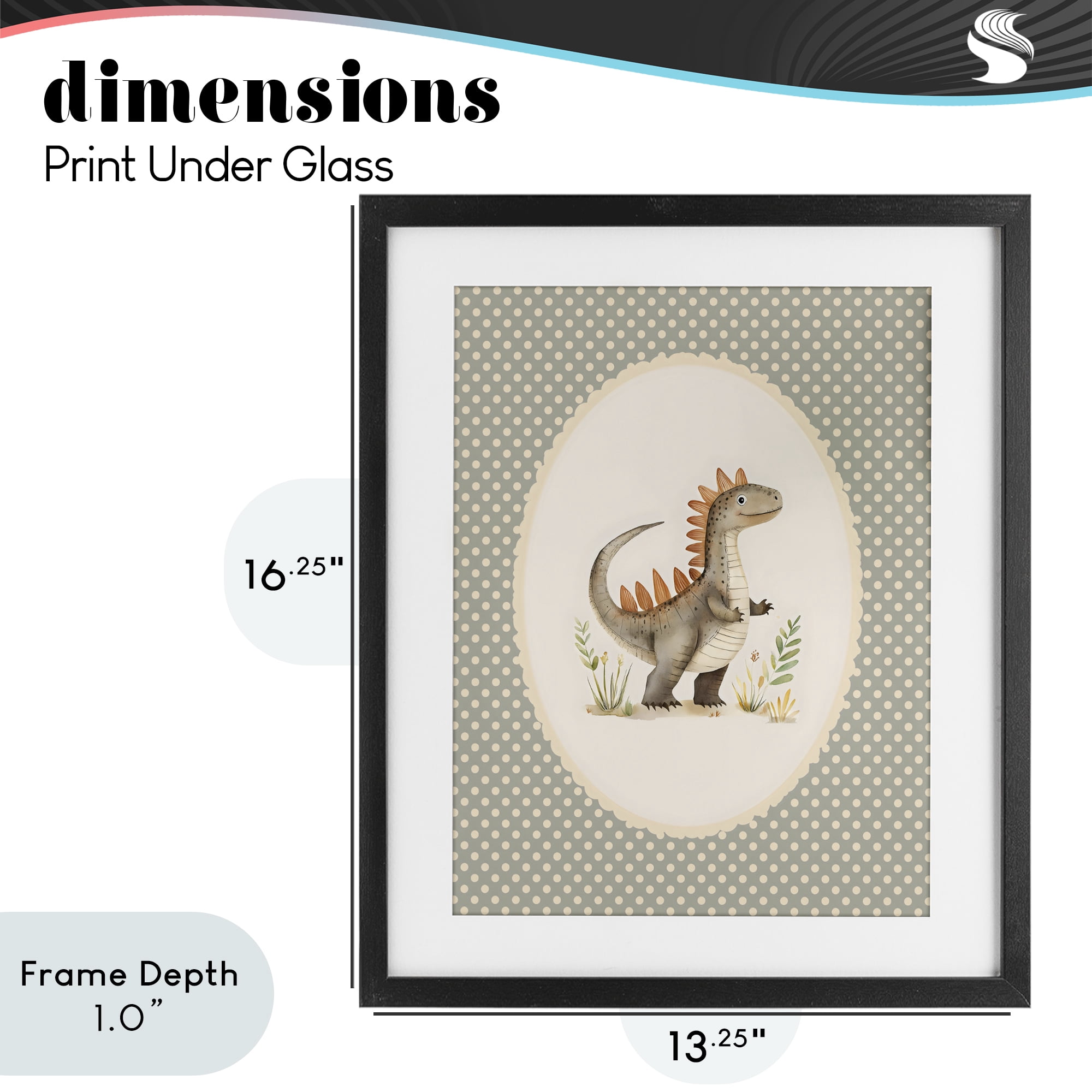 Stupell Industries Watercolor Dinosaur Polka Dot Border Black Framed Print Under Glass, design by LSR Design Studio