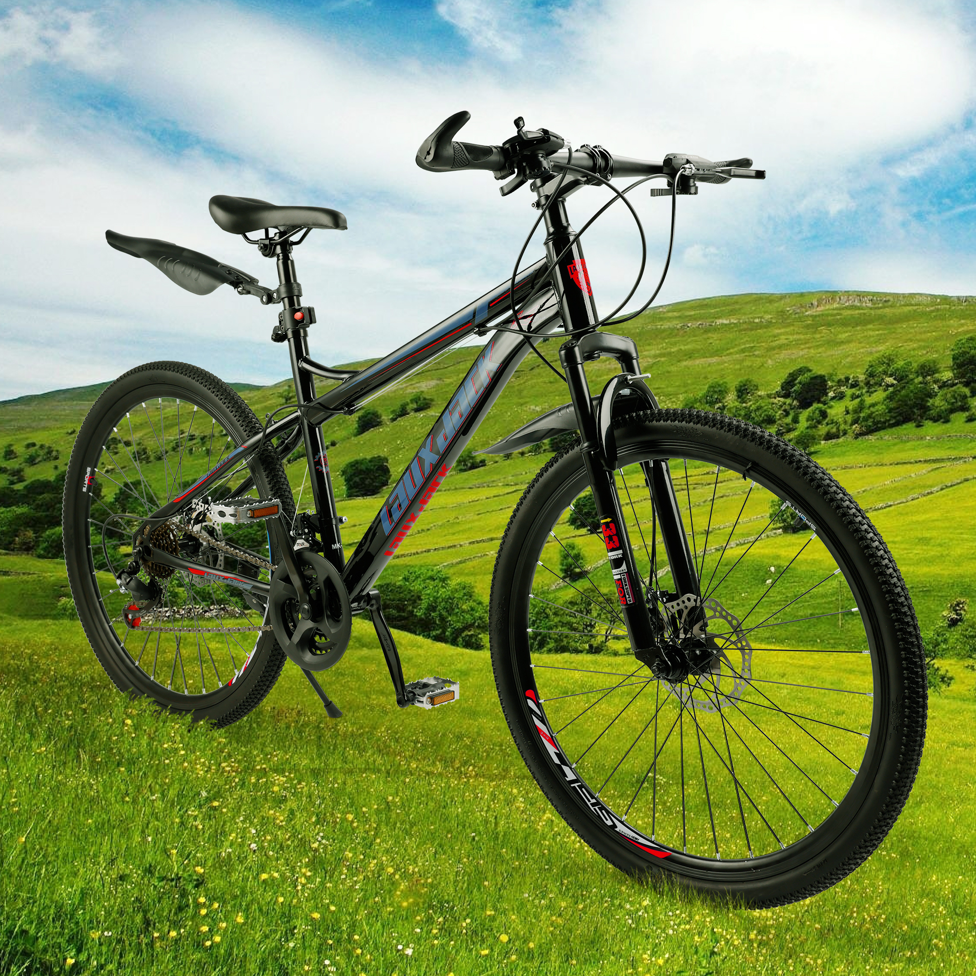 26 Inch Front Suspension Mens Mountain Bike, Shimano 21 Speed, Dual Disc Brake Bike for Men Womens Teen Adult Bicycle With Bike Lock And Air Pump