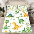 thumbnail image 2 of Manfei Green Orange dinosaur Twin Sheet Sets,Happy Camping Twin Fitted Sheet,Green Rustic Leaves Flat Sheet For Boy Teens,Luxury Bedroom Decor,3 Pieces, 2 of 7