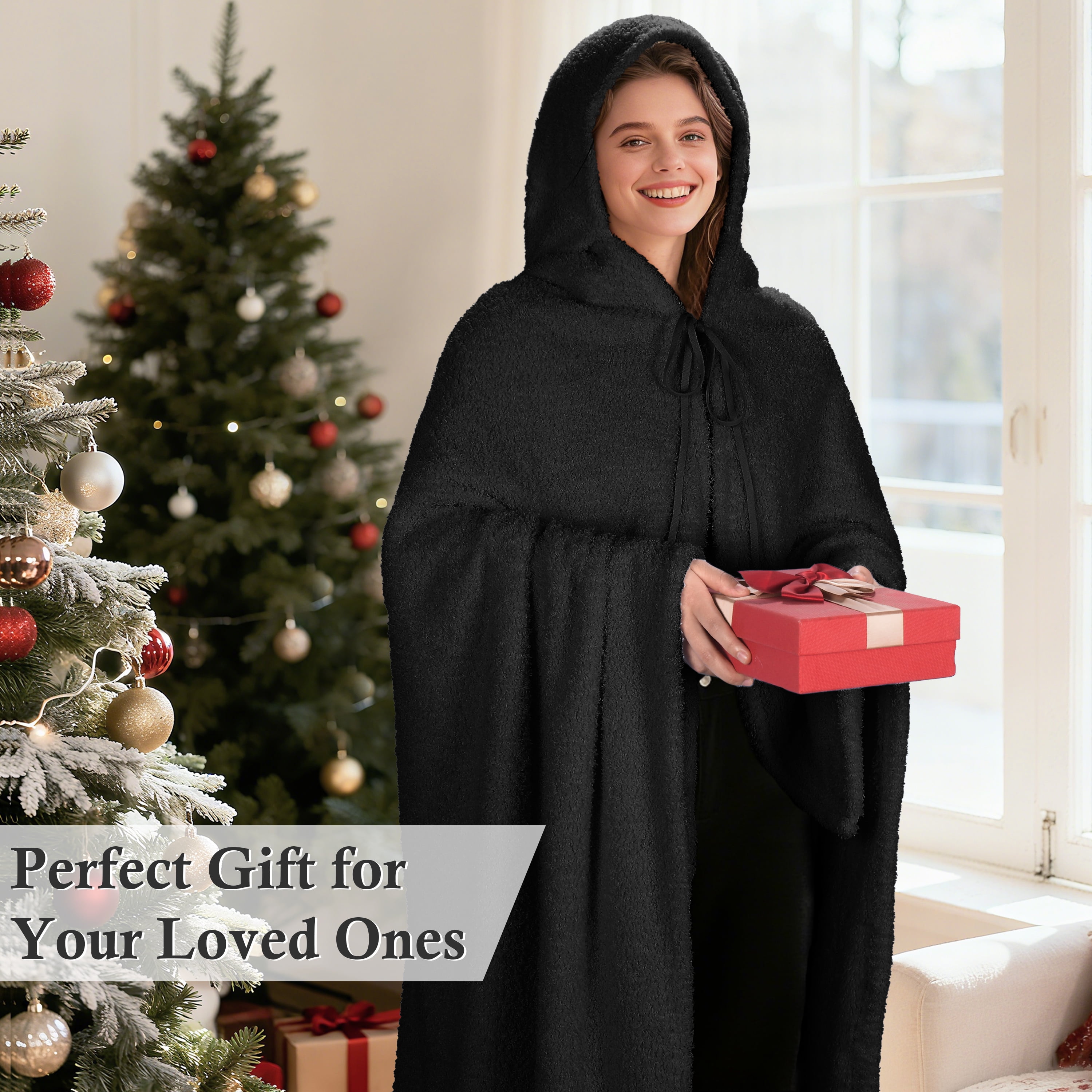Catalonia Hooded Wearable Blanket Poncho for Adults, Lightweight Fleece Cape with Hand Pockets, Cozy Plush Throw Wrap for Women, Perfect for Lounging, Gifts Ideas