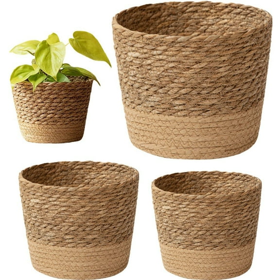 Basket Planters Hand Woven Plant Pots Flower Pots Cover Storage Basket Plant Containers Straw Bonsai Household Storage Basket