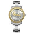 thumbnail image 1 of FORSINING Reloj para hombres de negocios con movimiento mecánico automático hueco transparente (acero dorado), 1 of 3
